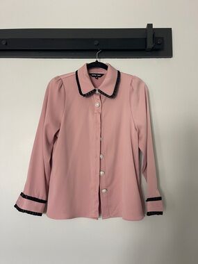 Sister Jane Dusty Pink Blouse with Black Pleated Trim